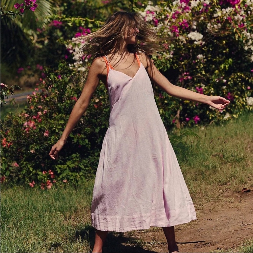 Free People Emmers Linen Blend midi Dress in antique oak taupe color small nwt